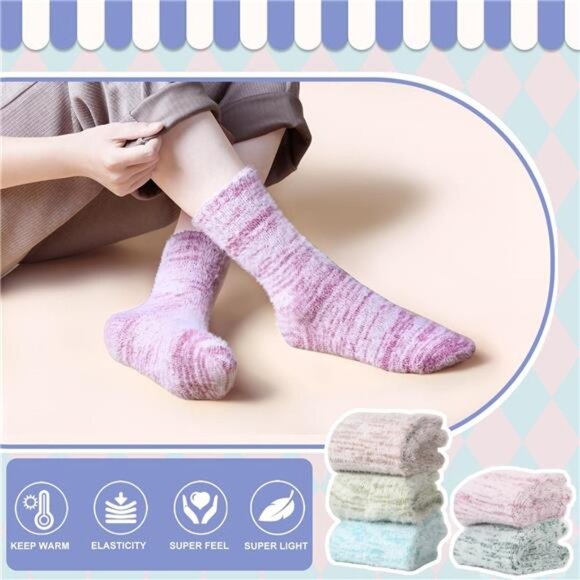 New 5 Pairs Fuzzy Soft Cozy Comfortable Socks for Women, Casual Sleep Comfy Sock - Picture 3 of 6